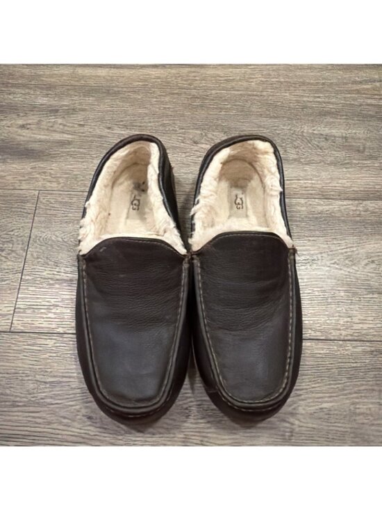 UGG Ascot Slippers Dark Spice Brown Leather Men\'s Size 12 Fur Lined 5379 main image 6